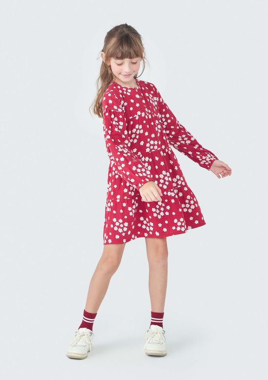 Foto do produto: Vestido Infantil Manga Longa Floral - Vermelho