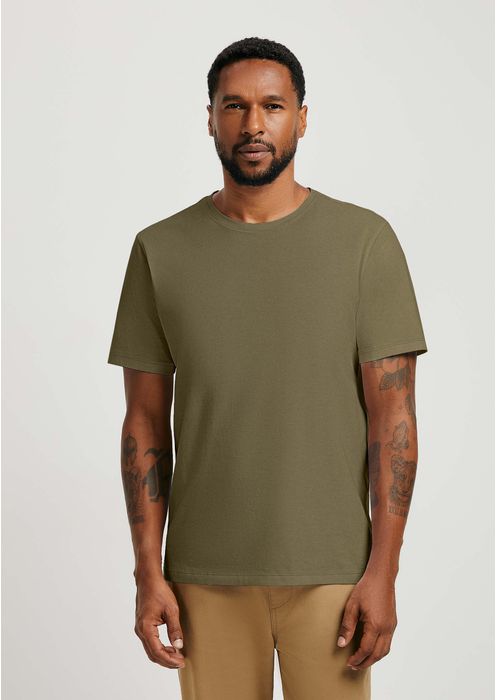 Camiseta Básica Masculina Manga Curta Em Algodão Pima - Verde Militar