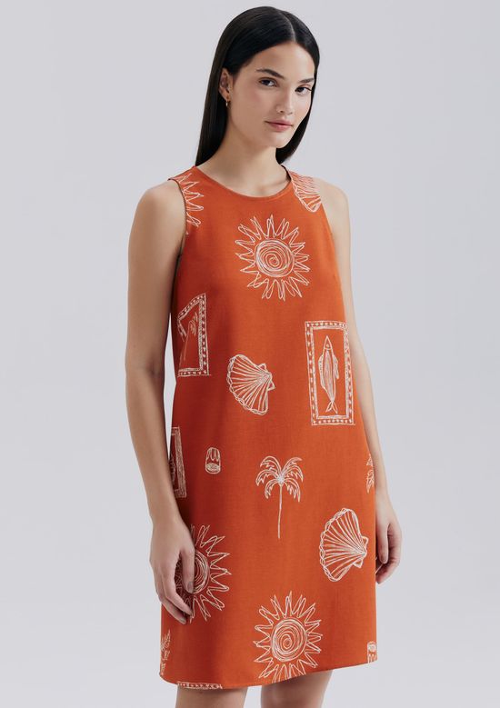 Foto do produto: Vestido Curto Estampado Em Viscose - Terracota