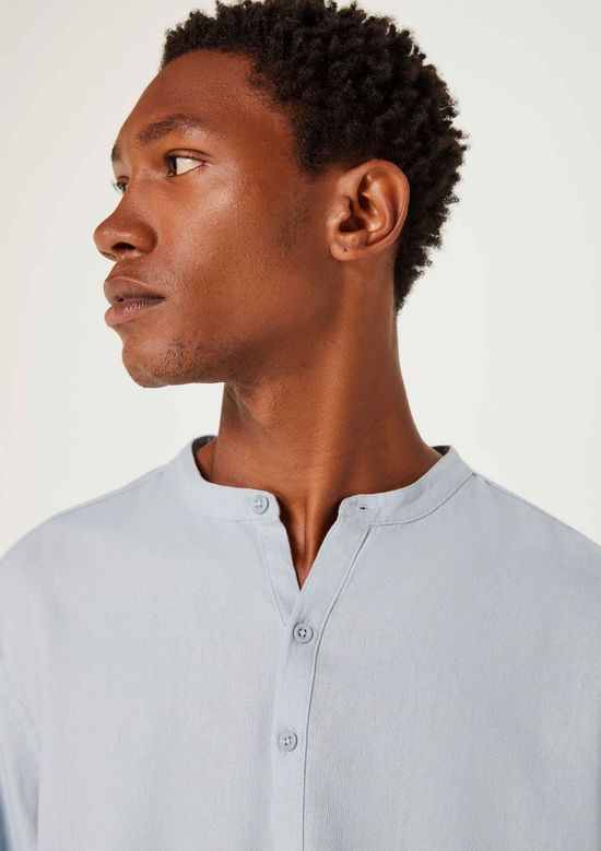 Foto do produto: Camisa Bata Masculina Manga Longa Em Linho - Azul