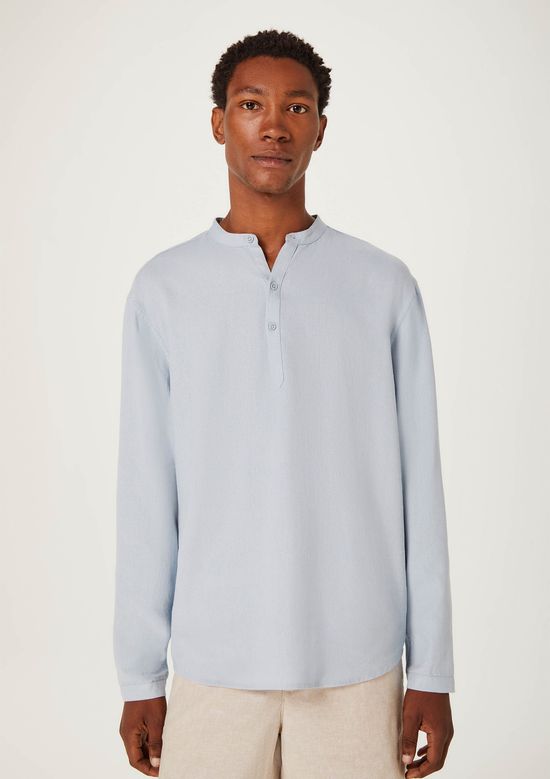 Foto do produto: Camisa Bata Masculina Manga Longa Em Linho - Azul
