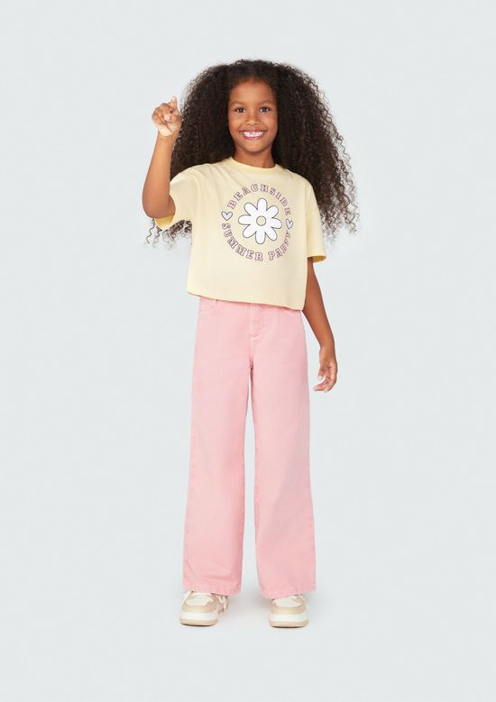 Foto do produto: Calça Infantil Menina Wide Leg Em Sarja - Rosa