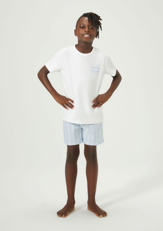 Foto do produto: Pijama Curto Infantil Menino Listrado Tal Pai Tal Filho - Off white