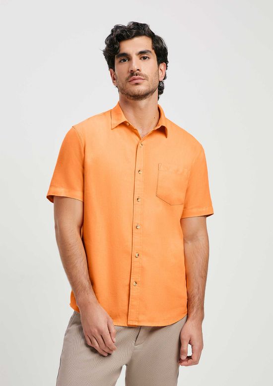 Foto do produto: Camisa Básica Masculina Manga Curta Slim Em Linho - Laranja