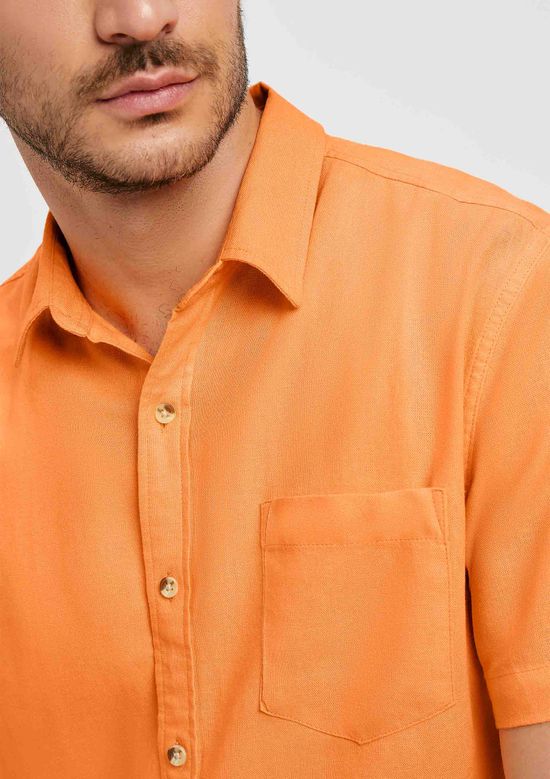 Foto do produto: Camisa Básica Masculina Manga Curta Slim Em Linho - Laranja