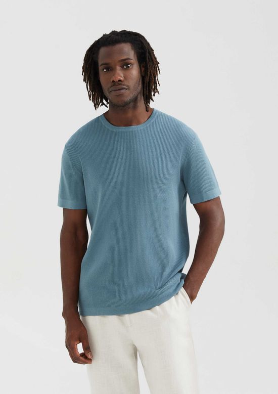 Foto do produto: Camiseta Masculina Manga Curta Em Tricô - Azul