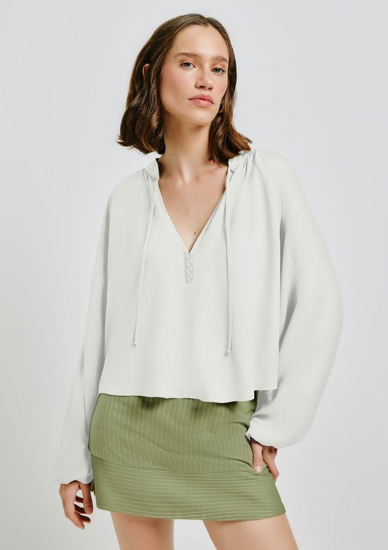 Foto do produto: Blusa Feminina Manga Longa Em Viscolinho - Off white