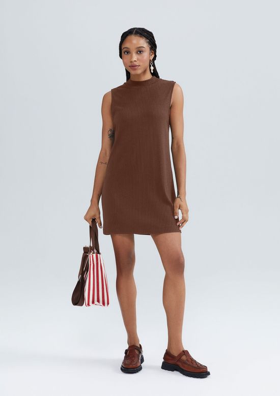 Foto do produto: Vestido Curto Gola Alta Em Ribana - Marrom