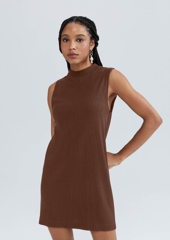 Foto do produto: Vestido Curto Gola Alta Em Ribana - Marrom