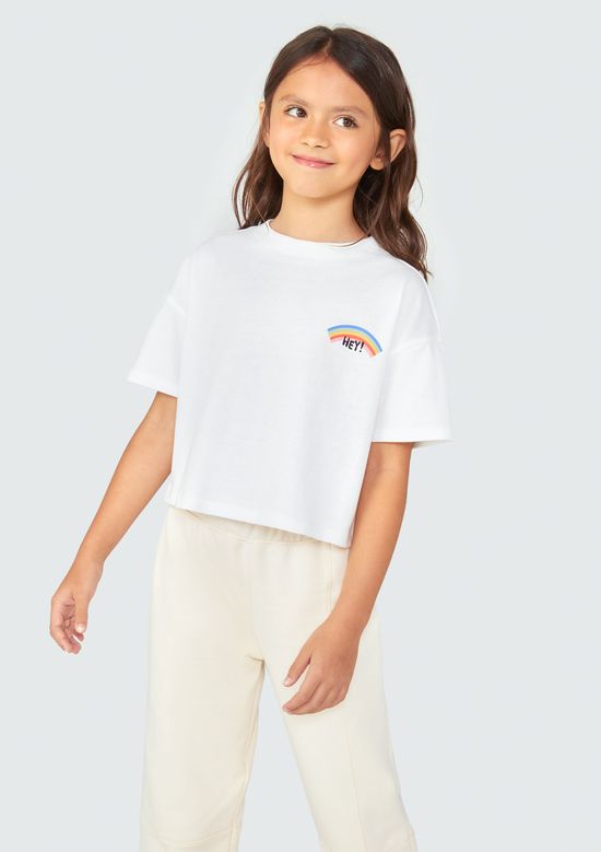 Foto do produto: Blusa Cropped Infantil Menina Manga Curta - Off white