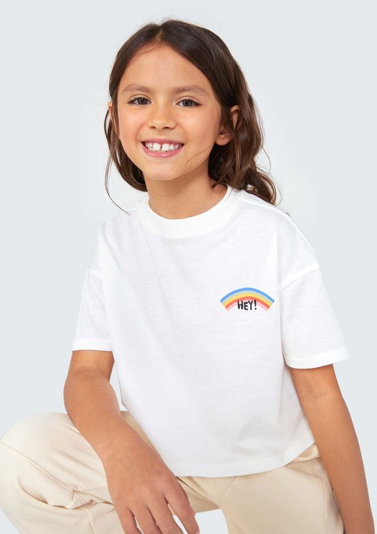 Foto do produto: Blusa Cropped Infantil Menina Manga Curta - Off white