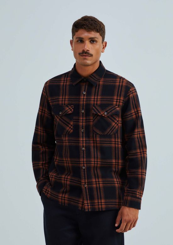 Foto do produto: Camisa Masculina Comfort Xadrez Flanelada - Laranja