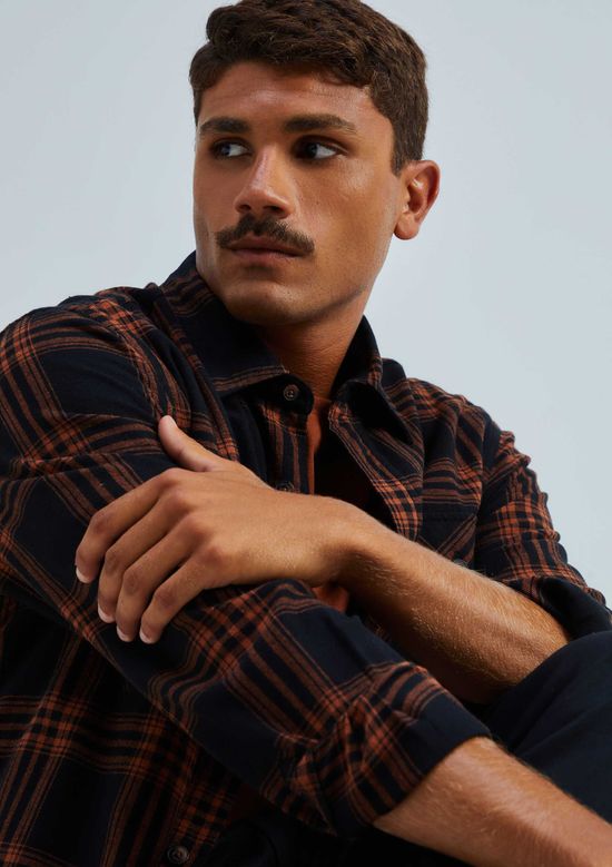 Foto do produto: Camisa Masculina Comfort Xadrez Flanelada - Laranja