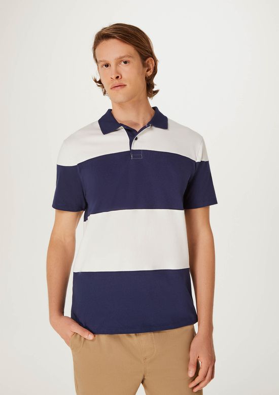 Foto do produto: Camisa Polo Masculina Manga Curta Com Recortes - Azul