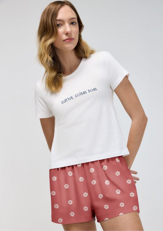 Foto do produto: Pijama Curto Feminino Com Estampa - Off white