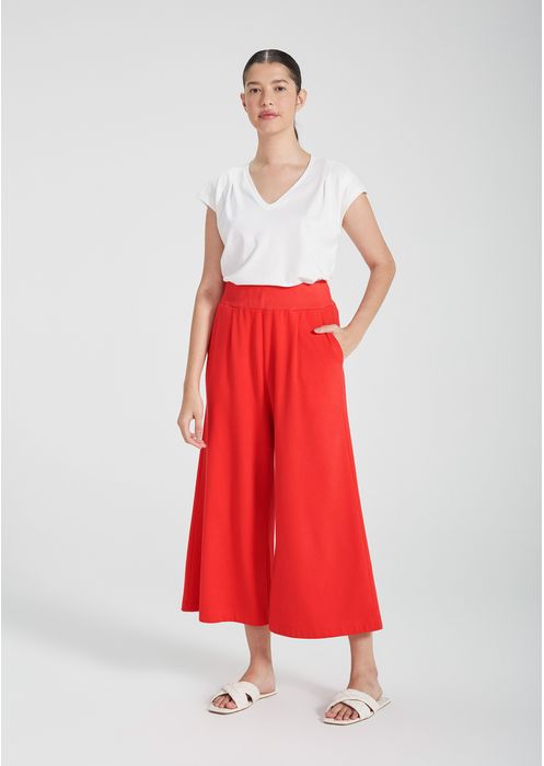 Calça Básica Feminina Em Malha Cintura Alta Pantacourt - Vermelho