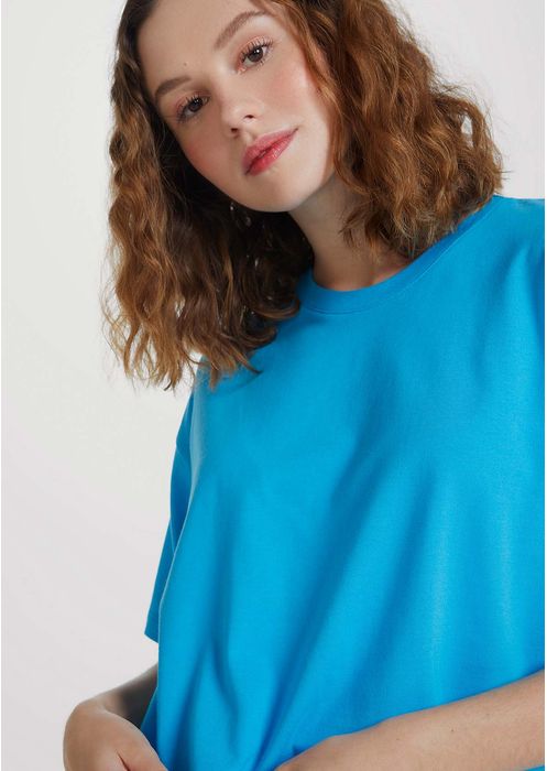 Blusa Feminina Modelagem Box Em Algodão - Azul