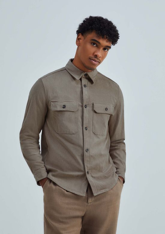 Foto do produto: Camisa Overshirt Masculina Manga Longa Em Veludo Cotelê - Bege