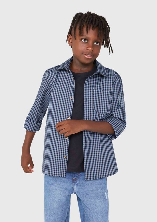 Foto do produto: Camisa Infantil Menino Manga Longa Xadrez - Azul