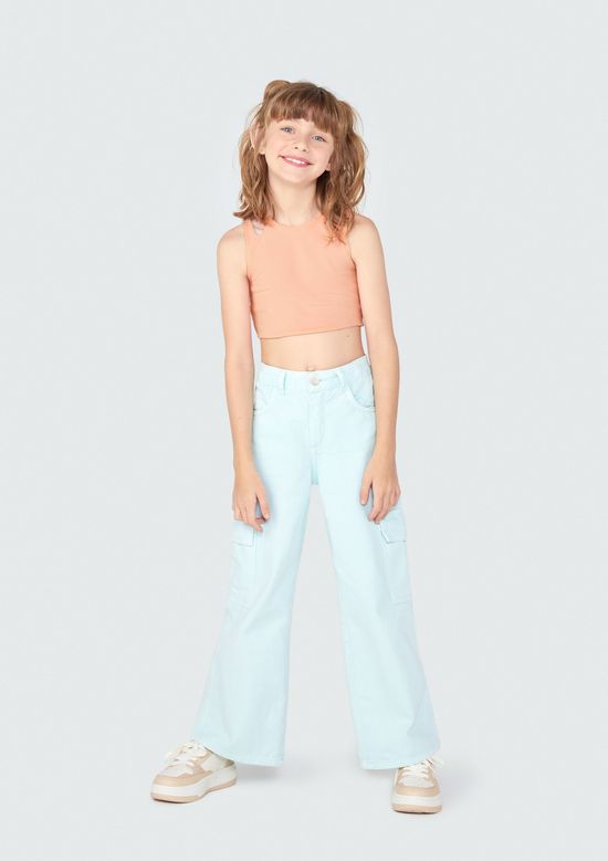 Foto do produto: Regata Cropped Infantil Menina Em Ribana - Laranja