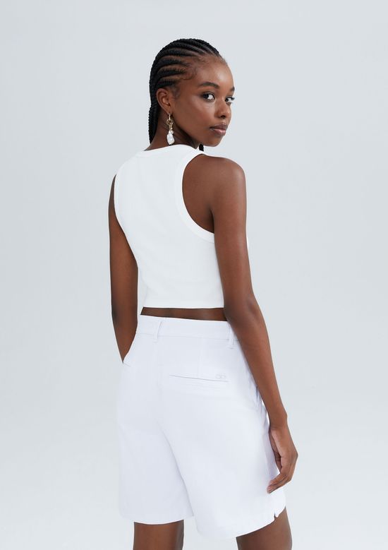 Foto do produto: Regata Feminina Cropped Decote Halter Neck Em Ribana Canelada - Off white