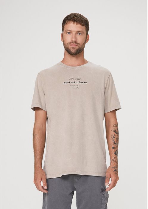 Camiseta Masculina Em Algodão Com Lavanderia Estonada - Bege