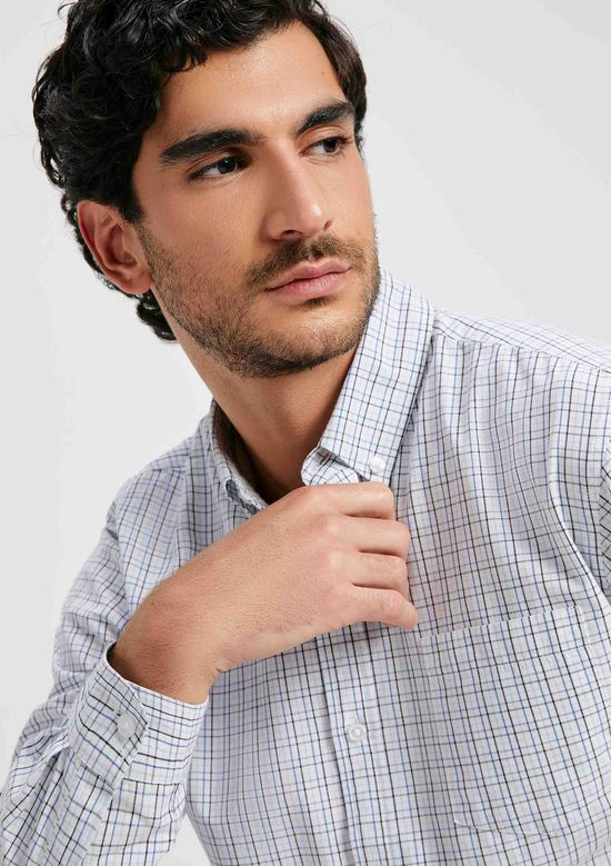 Foto do produto: Camisa Básica Masculina Manga Longa Slim Xadrez - Azul