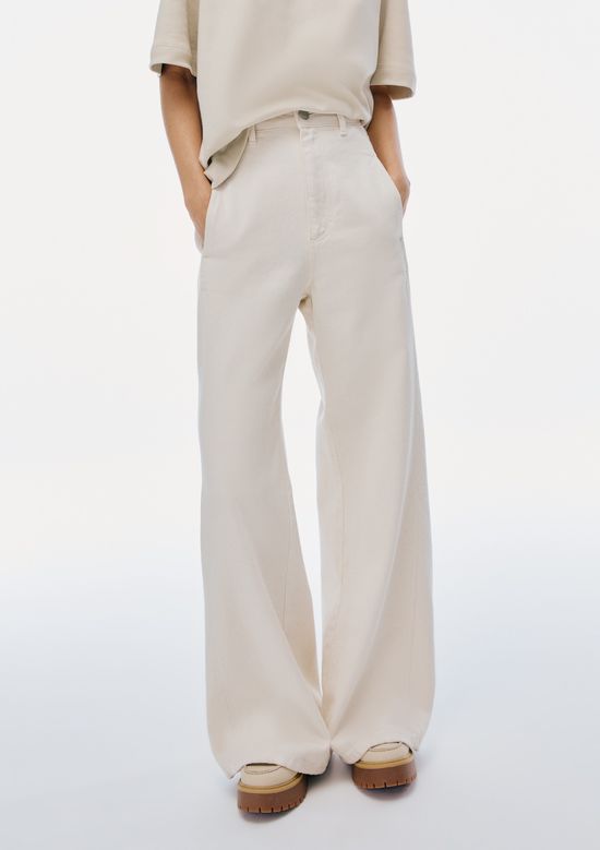 Foto do produto: Calça Feminina Pantalona De Sarja Cintura Alta - Off white