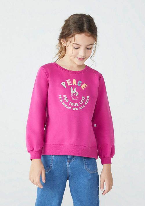 Blusão Infantil Menina Em Moletom Peluciado Com Estampa - Rosa