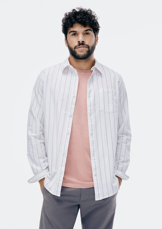 Foto do produto: Camisa Masculina Manga Longa Fio Tinto Listrada - Branco