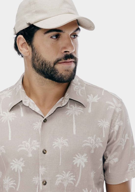 Foto do produto: Camisa Masculina Manga Curta Estampada Em Linho - Bege