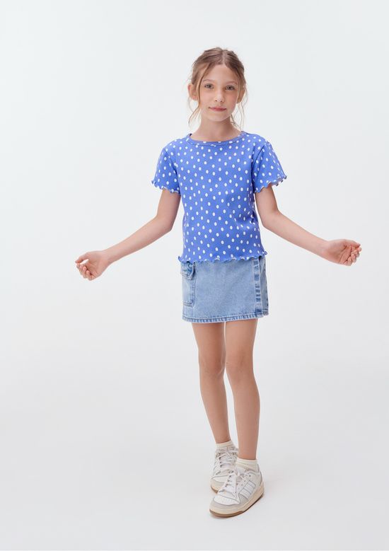 Foto do produto: Blusa Infantil Menina Manga Curta Em Ribana Estampada - Azul