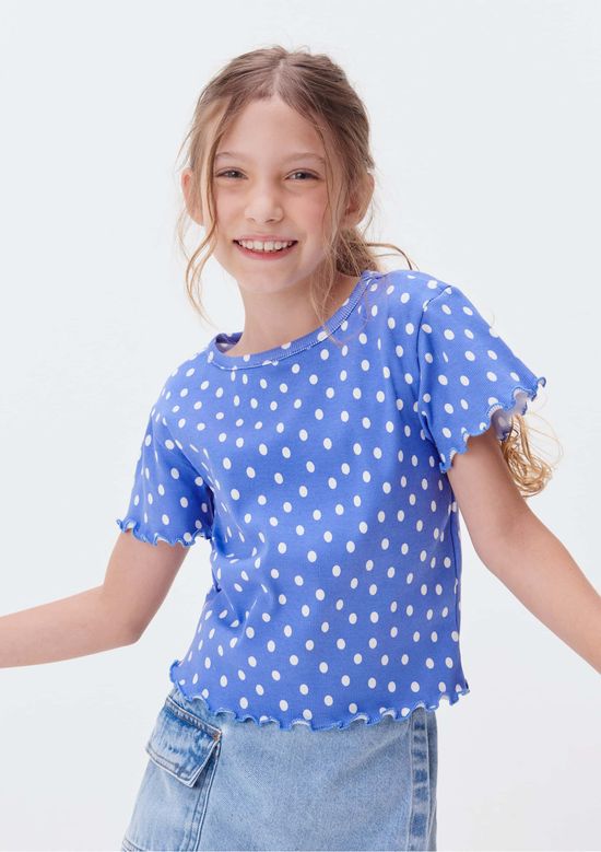 Foto do produto: Blusa Infantil Menina Manga Curta Em Ribana Estampada - Azul