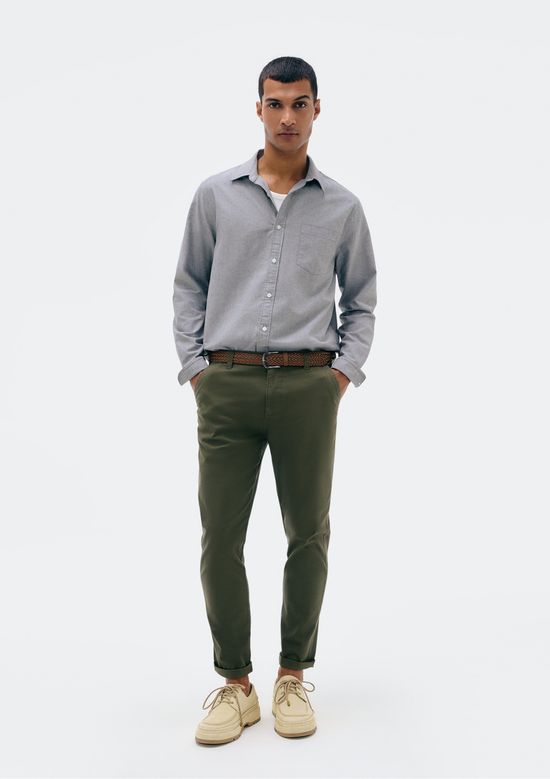 Foto do produto: Calça Básica Masculina Chino Slim Em Sarja Com Elastano - Verde