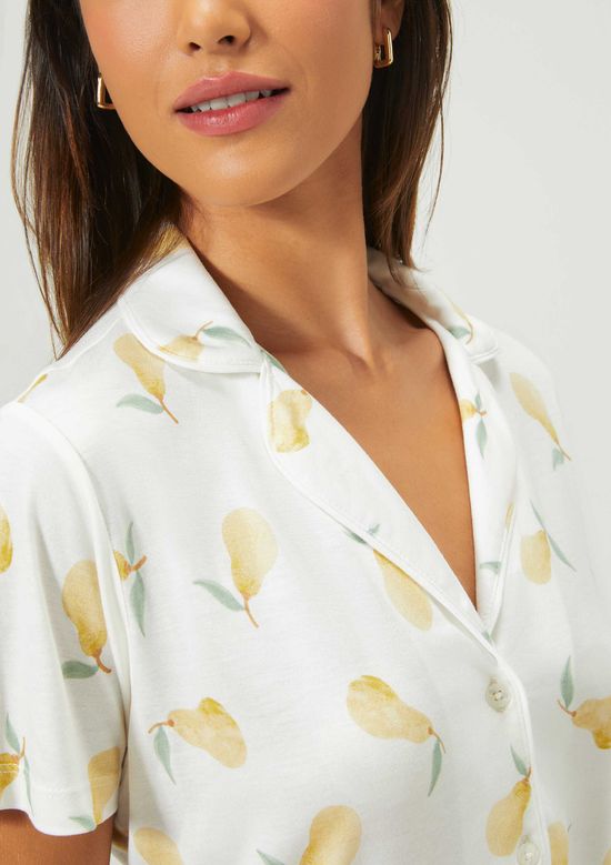 Foto do produto: Pijama Curto Feminino Estampado Com Botões - Off white