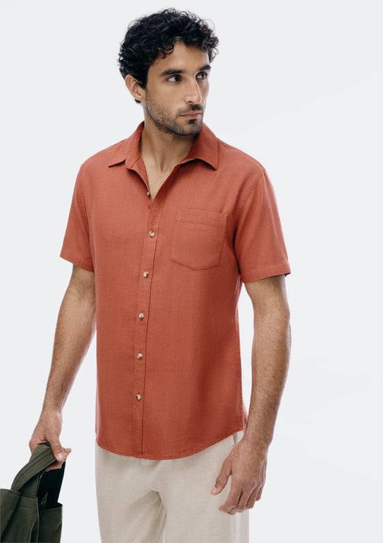 Foto do produto: Camisa Básica Masculina Manga Curta Slim Em Linho - Laranja