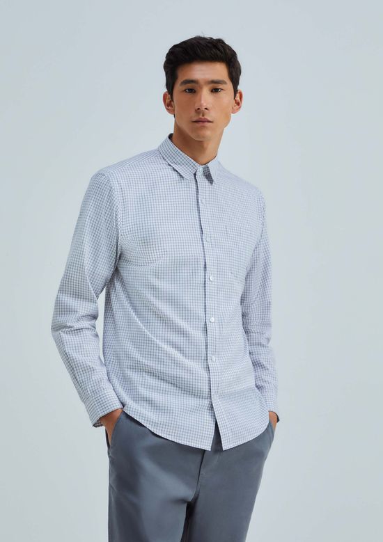 Foto do produto: Camisa Básica Masculina Manga Longa Slim Xadrez - Branco