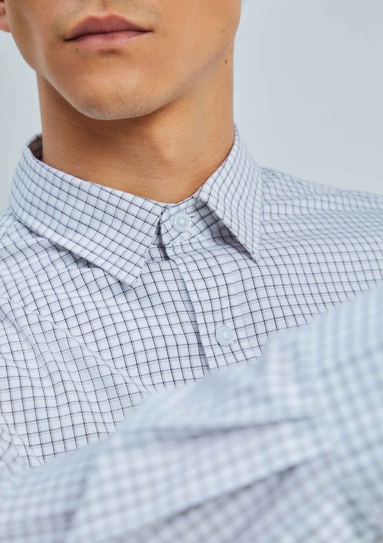 Foto do produto: Camisa Básica Masculina Manga Longa Slim Xadrez - Branco