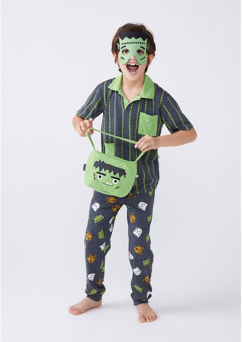 Pijama Longo Infantil Menino Fantasia Halloween - Verde