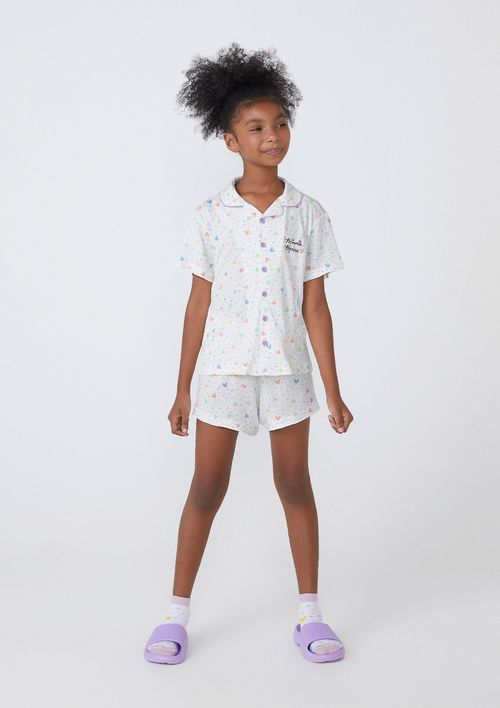 Pijama Infantil Menina Com Gola Minnie - Off White