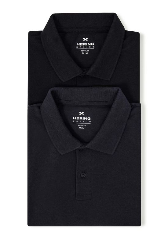 Foto do produto: Kit com 2 Camisas Polo Básicas Masculinas Em Piquet - Preto e azul marinho