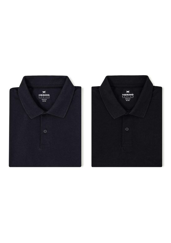 Foto do produto: Kit com 2 Camisas Polo Básicas Masculinas Em Piquet - Preto e azul marinho