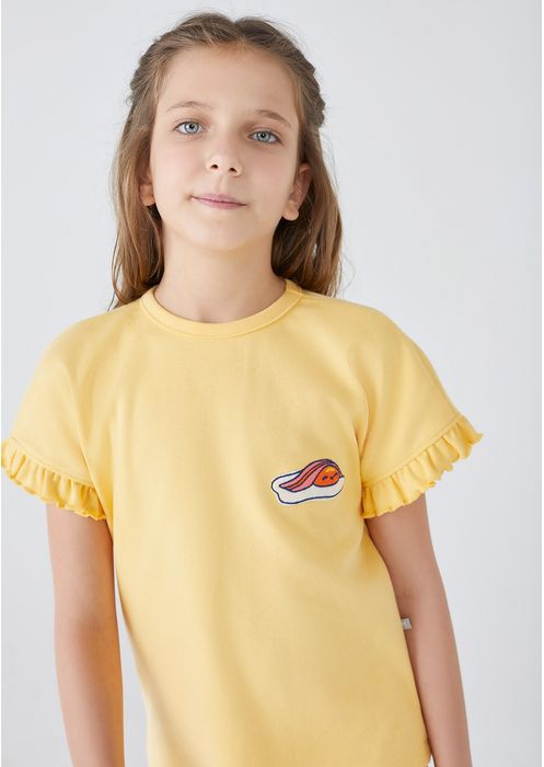 Pijama Infantil Menina Curto Com Babados - Amarelo