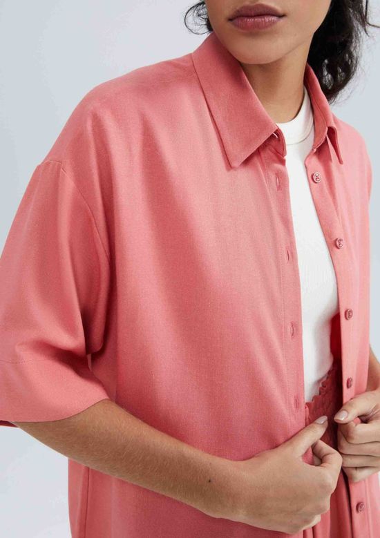 Foto do produto: Camisa Feminina Manga Curta Em Linho - Rosa