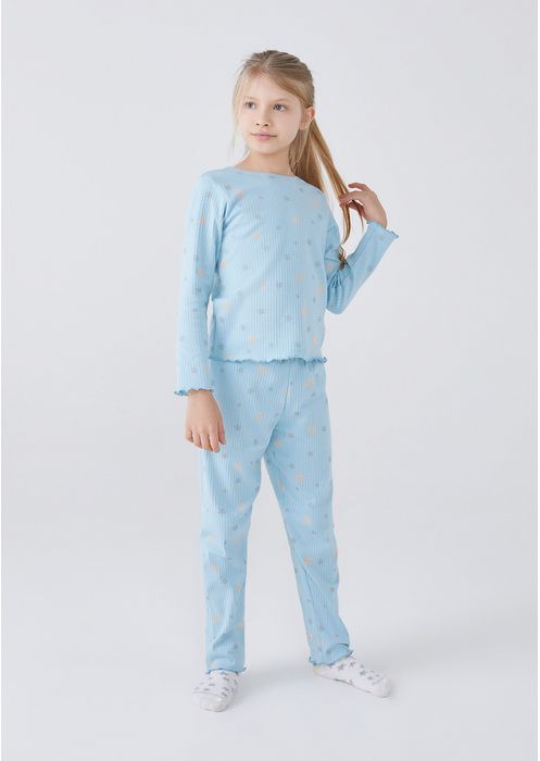 Pijama Infantil Menina Longo Estampado - Azul