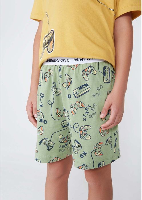 Pijama Infantil Menino Curto Estampado - Amarelo