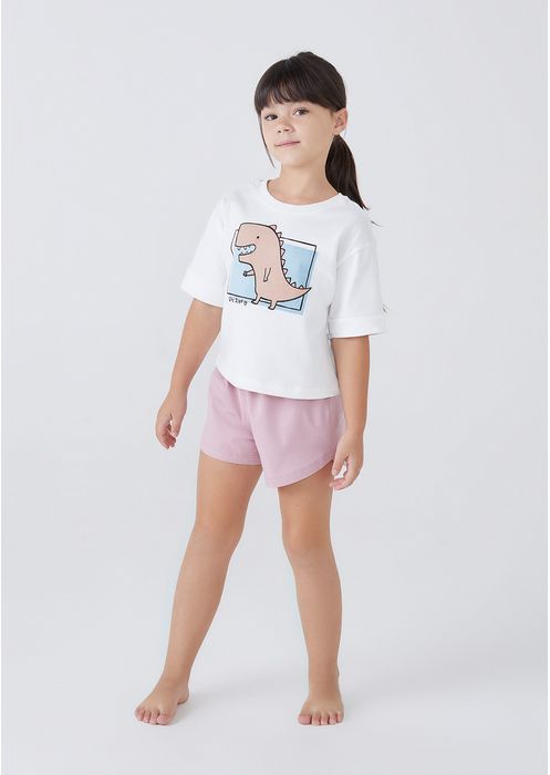 Pijama Infantil Menina Curto Estampado - Branco