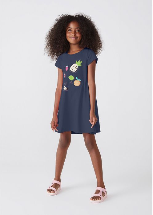 Vestido Infantil Menina Modelagem T-shirt Hering Kids - Azul