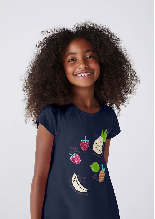 Vestido Infantil Menina Modelagem T-shirt Hering Kids - Azul
