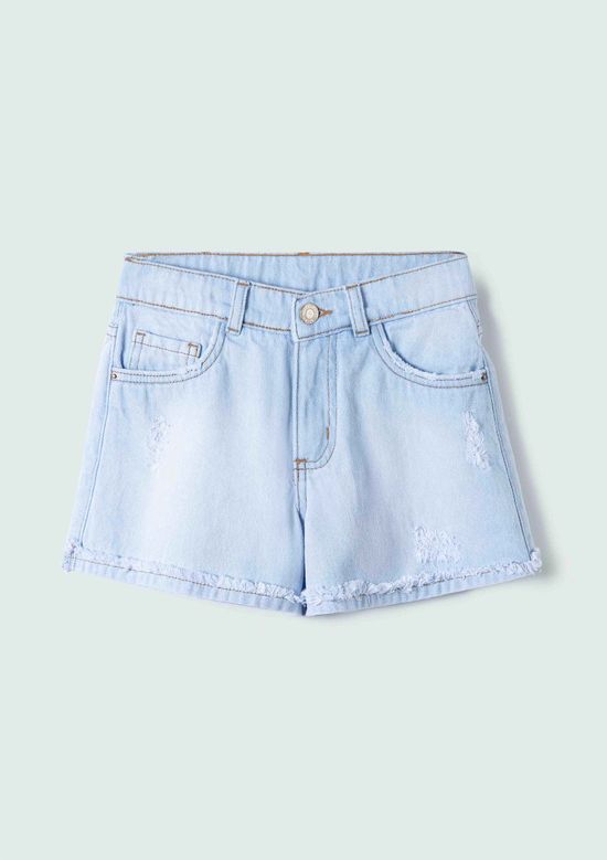 Foto do produto: Shorts Jeans Infantil Menina Com Barra Destroyed - Azul